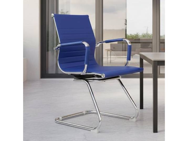 Dmora - Stuhl Kurow, Wartezimmersitzgelegenheit mit Armlehnen für das Büro, Ergonomischer Wartesitz, 62x54h89 cm, Blau