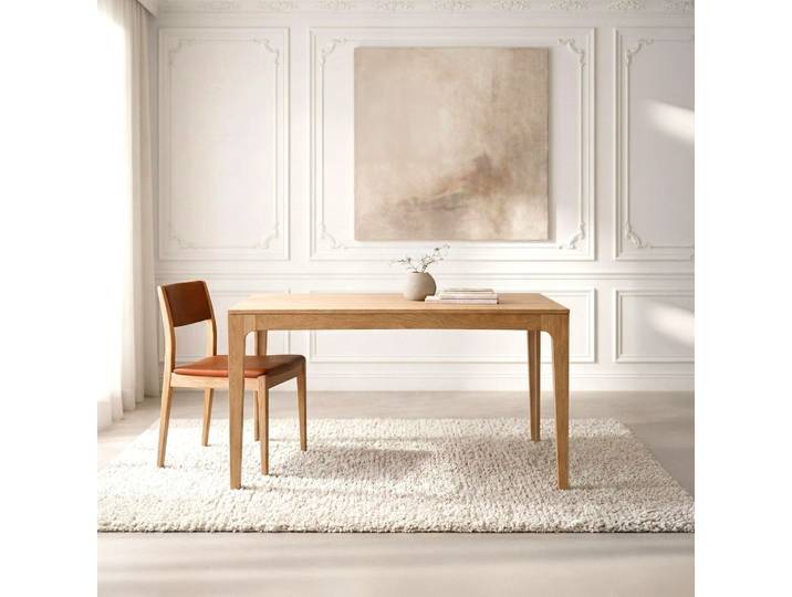 Table à manger rectangulaire en bois de chêne 140 x 80 cm avec allonge 50 cm
