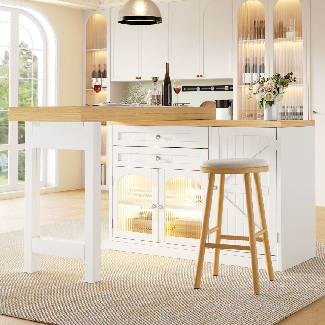 Rebrilliant 120 cm W Kitchen Island White 73.5cm H X 120cm W X 49cm D