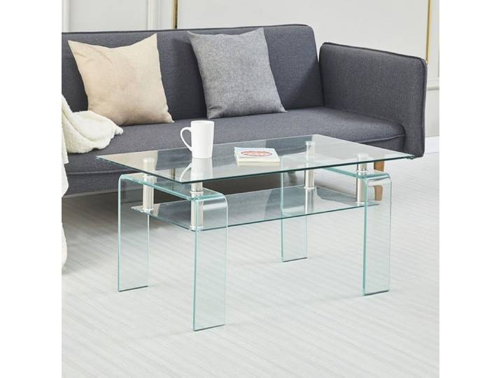 Table Basse Rectangulaire en Verre Trempé avec Piétement en Verre Épuré - 100x55x45cm - Transparent