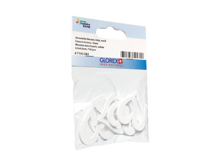 Glorex Streuteile Herzen Holz Weiss 4 cm 7 Stück