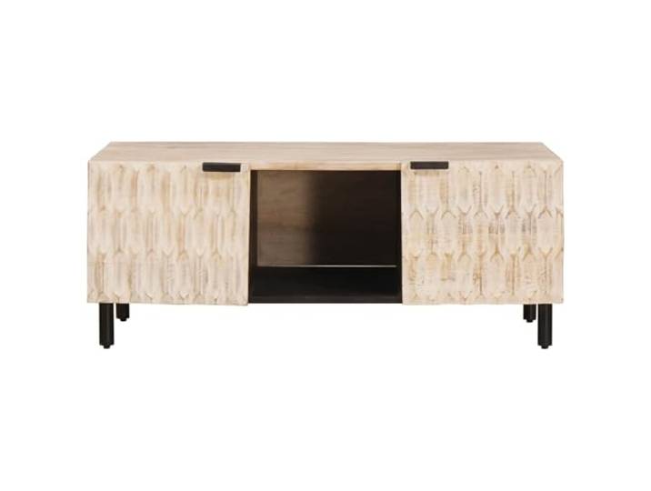 KTHLBRH Couchtisch, weiß, 100 x 54 x 40 cm Massivholz, Mangoholz, rechteckig, 2 Etagen, modernes Wohnzimmer