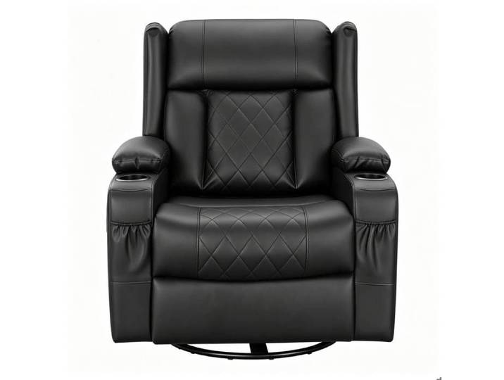 ROVRYN Fauteuil relax pivotant 360° inclinable avec repose-pieds porte-gobelets et poches PU noir