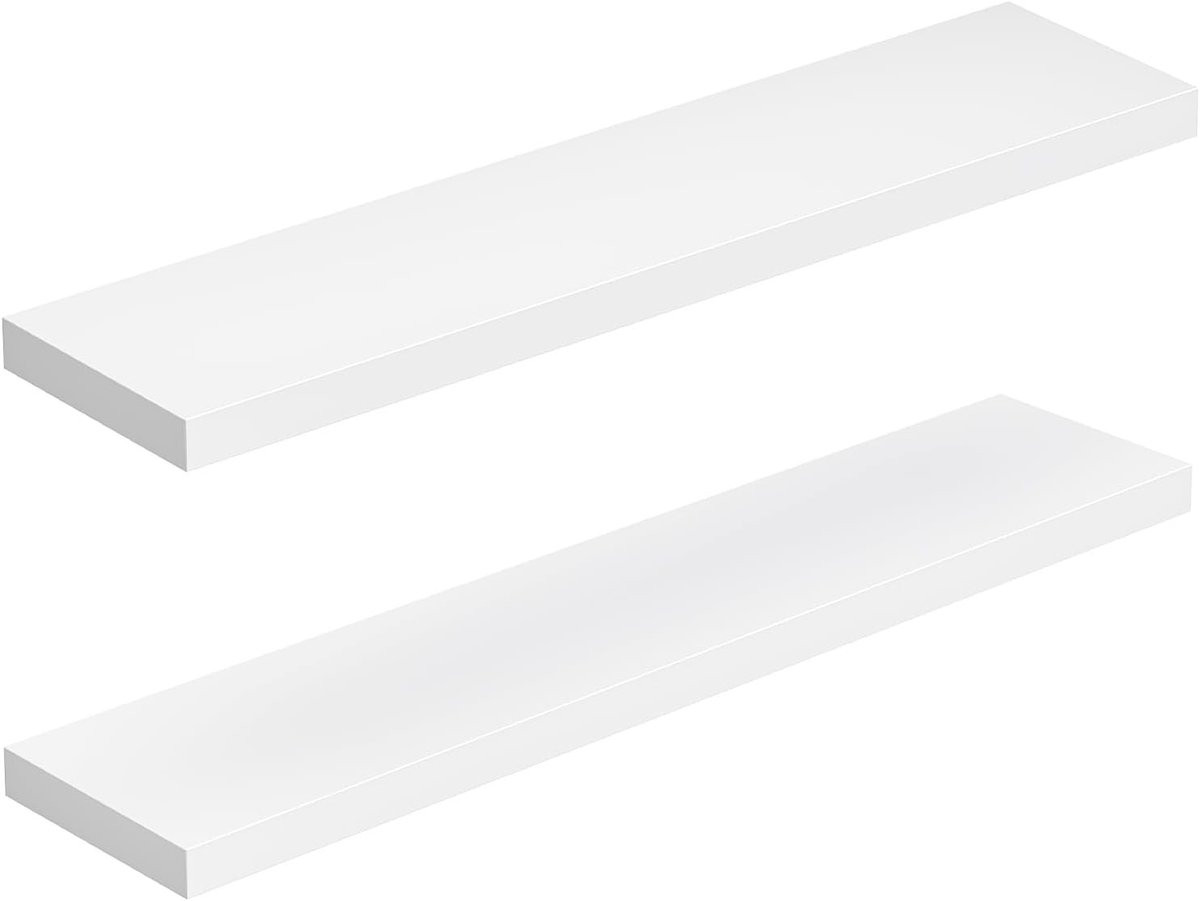 Set van 2 decoratieve houten wandplanken, wit, 100 cm