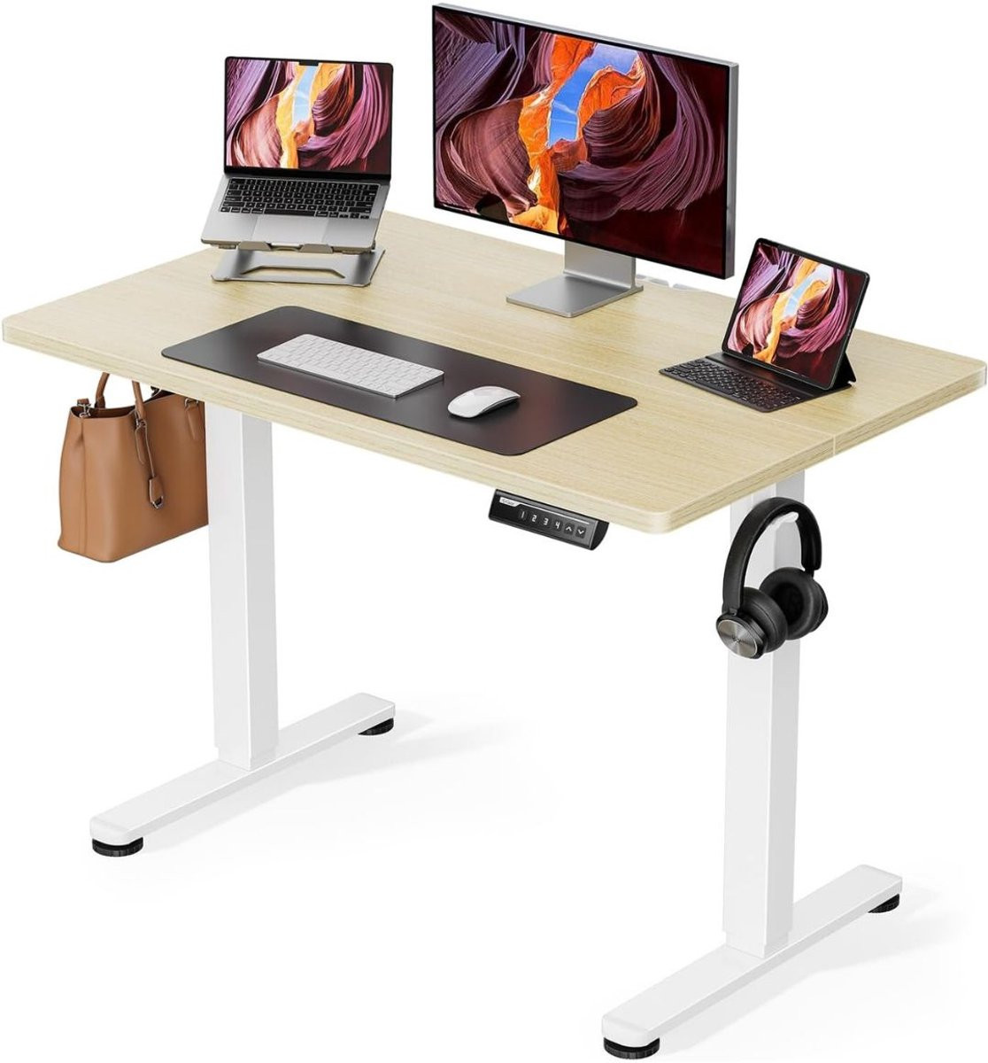 ApexArte Elektrisch Zit Sta Bureau - Verstelbaar Gaming Bureau - Natuurlijk