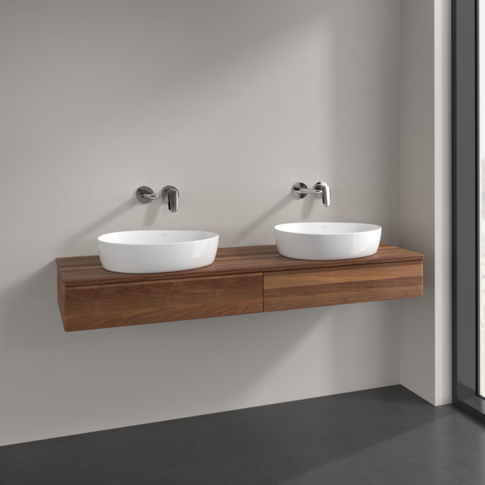 Villeroy und Boch Antao Waschtisch-Unterschrank L17012HM 160x19x50cm, Waschbeckenplattenfarbe warm walnut, warm walnut, Mit Beleuchtung
