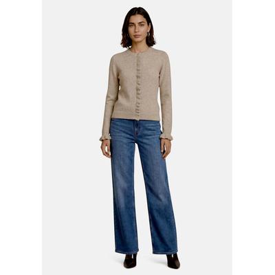 Strickjacke ZERO "Damen mit Rüschen", Damen, Gr. 36, light beige melange, Strick, Obermaterial: 57% Polyester, 17% Polyacryl, 16% Baumwolle, 6% Elasthan, 4% Wolle, gerade normal, Rundhals, Strickjacken Strickjacke, Rüschen