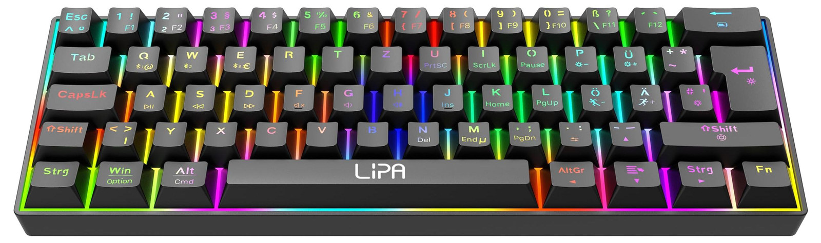 Selius Gaming keyboard Zwart - Draadloos - RGB verlichting - Tri-Mode - 61 Mechanische toetsen