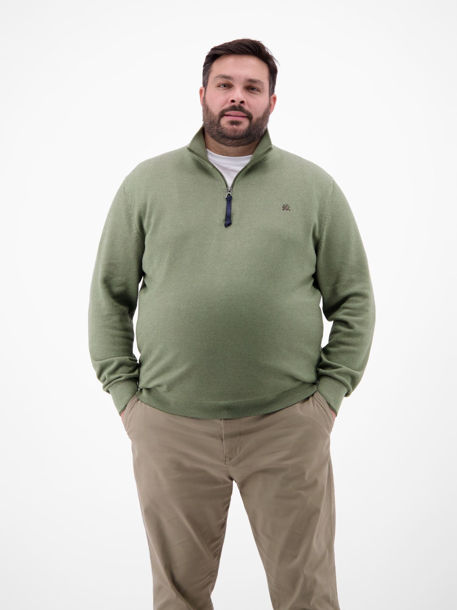 Troyer LERROS "Herren Stricktroyer in lebendiger Optik", Herren, Gr. 4XL, grün (nordic olive), 100% Baumwolle, ohne Ausschnitt, Pullover Troyer nordic olive 4XL