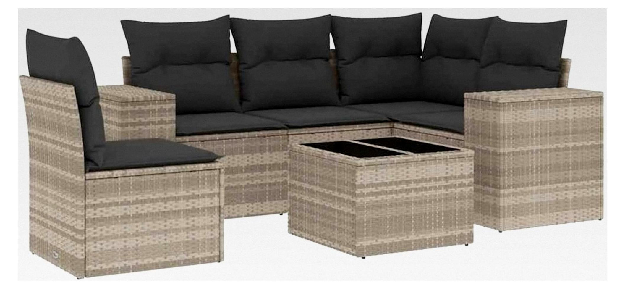 Garten-Sofagarnitur Hellgrau PE-Rattan Ecksofa & Mittelsofa Set mit Kissen - 2-3 Sitze, für Terrasse oder Innenhof