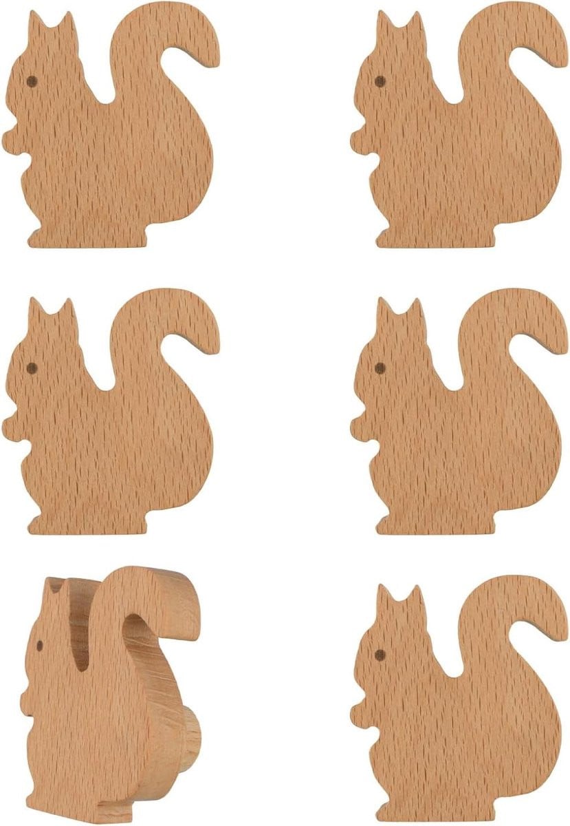 Houten Eekhoorn Knoppen - 6 stuks - Houtkleur