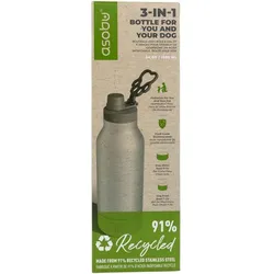 Asobu Dog Bowl Buddy recycelte Edelstahlflasche mit 2 Näpfen - silber (SDB2 recycled SS)