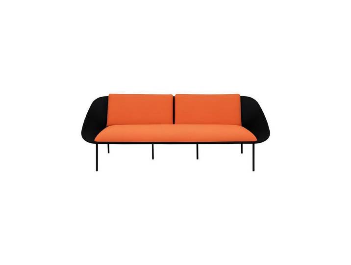 JVmoebel 3-Sitzer Schwarz-orangene Polstercouch aus Textil mit Edelstahlfüßen, 1 Teile, Made in Europa