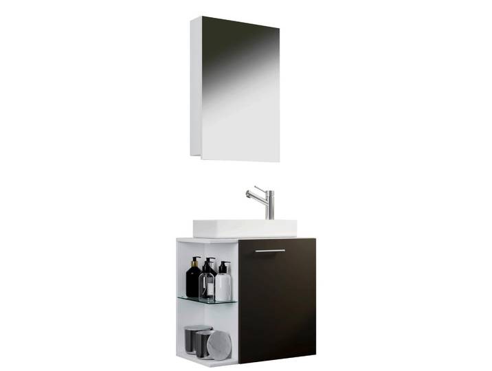 Badmöbel-Set 3--teilig. hängend Hausa B: 63 cm Weiß/Anthrazit