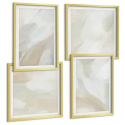 BILDER SET 4er Set - 50x50 cm & 40x60 cm Goldrahmen - Abstrakte Pinselmalerei auf Leinwand