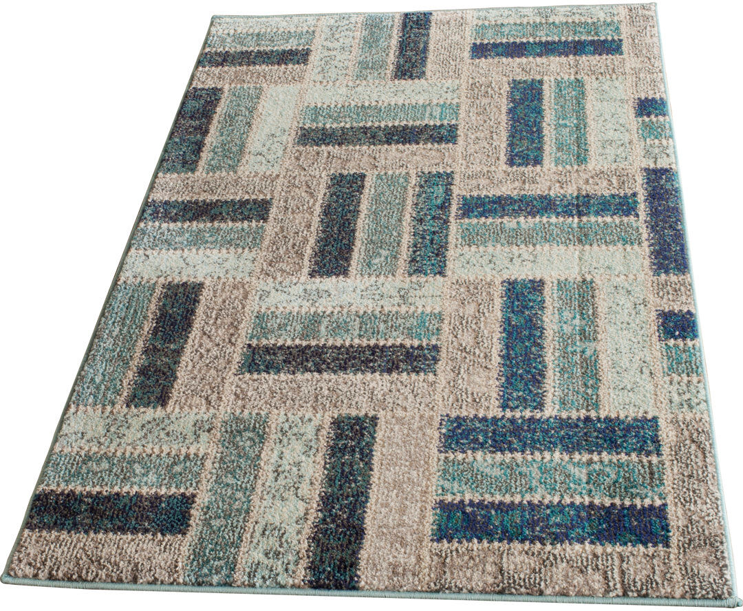 Corrigan Studio Suzan Rectangle Geometric Hand Woven Area Rug Grey/Blue Rectangle 91 x 152cm