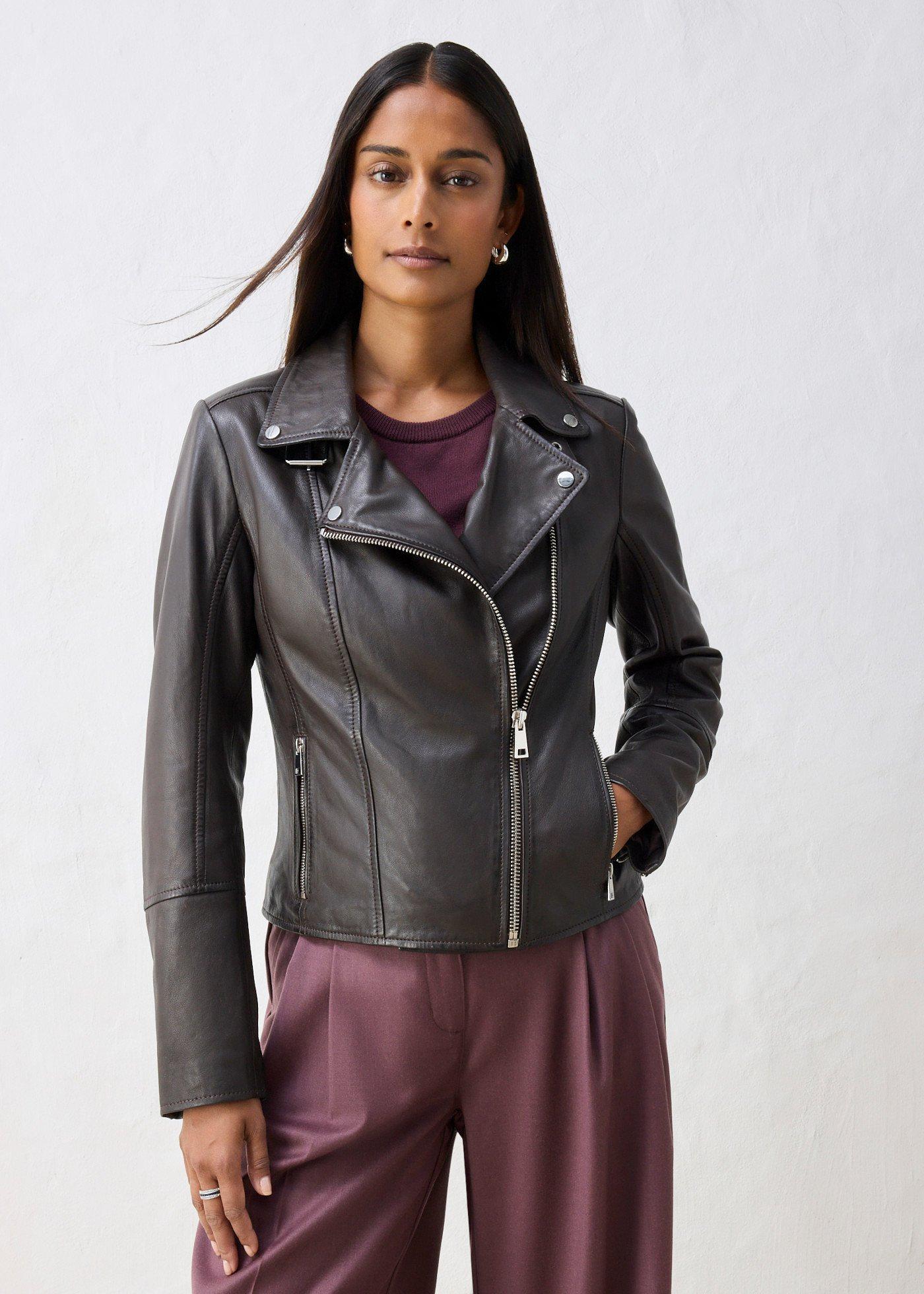 bonprix Bikerjacke aus Nappaleder, braun, Gr.44, Biker-Lederjacke aus hochwertigen Glattleder, aus Nappaleder