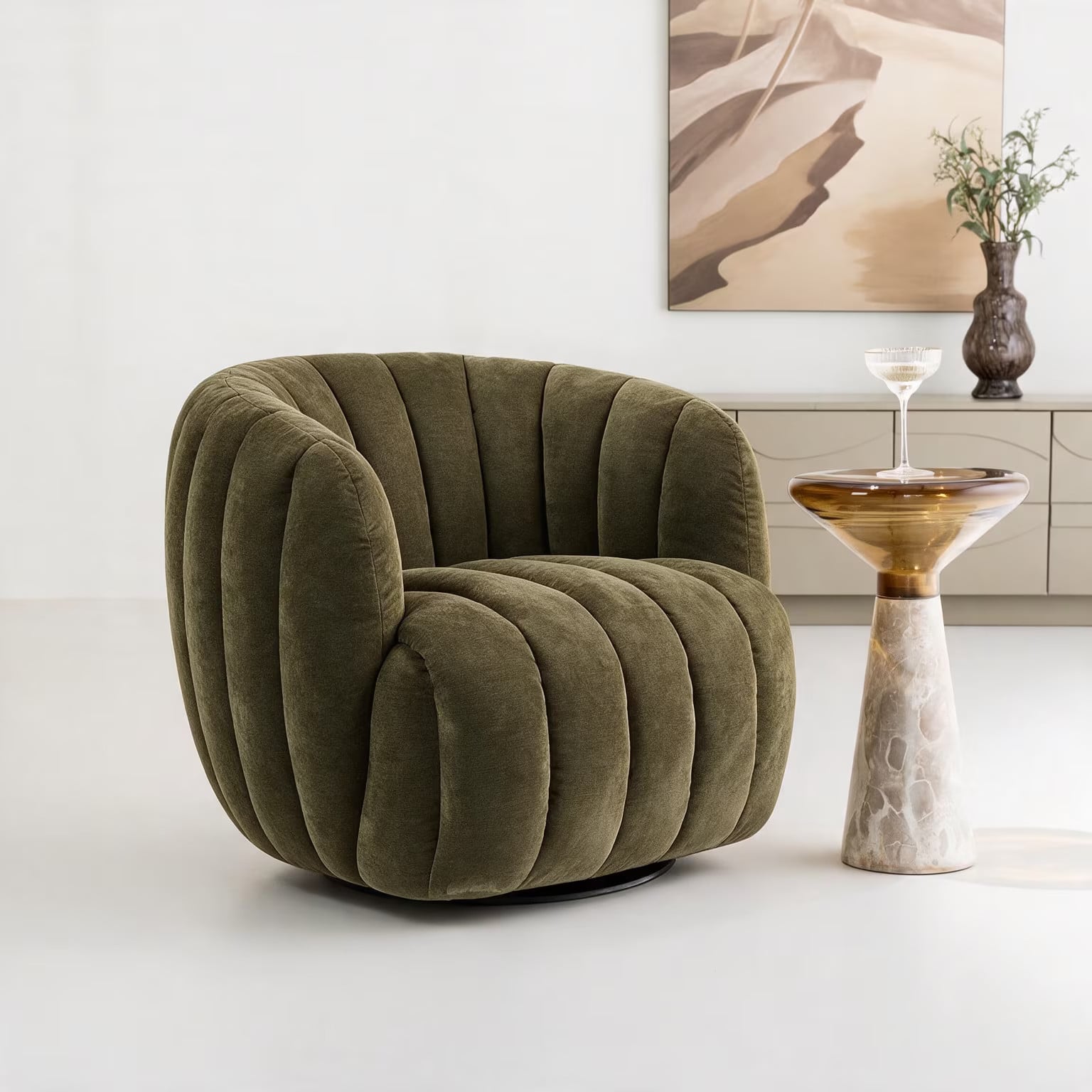 Tower Living Draaifauteuil Verdi Chenille Tub Lounge Stoel - Mosgroen