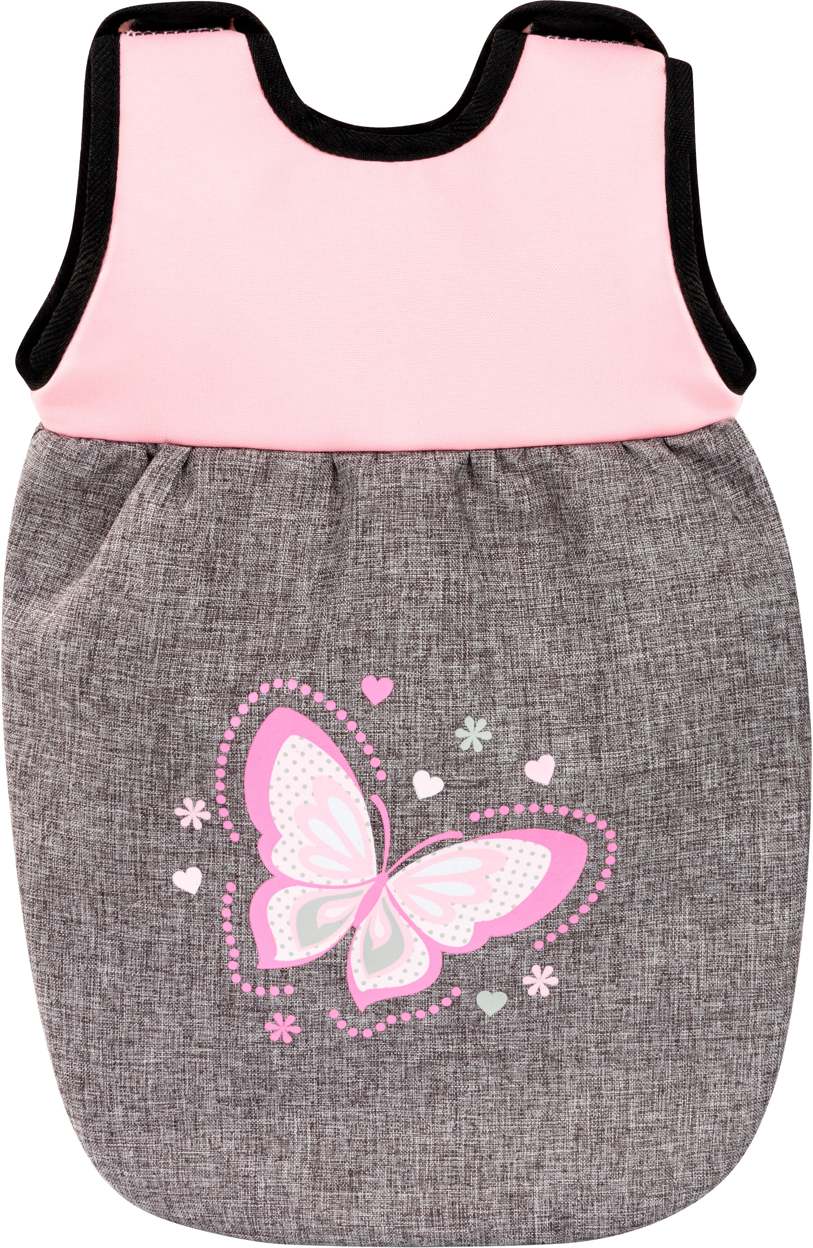 Puppenbett BAYER "Puppen-Reisebett-Set", rosa, grau mit schmetterling, Puppenmöbel, Kinder, Puppenbett, inklusive Schlafsack, Teller, Trinkbecher, Besteck und Schnuller