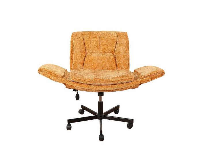 Vankel Drehstuhl Ergonomischer Drehstuhl mit Lordosenstütze und breitem Sitz, Bürostuhl mit Rollen, Klapparmlehnen und weicher Polsterung