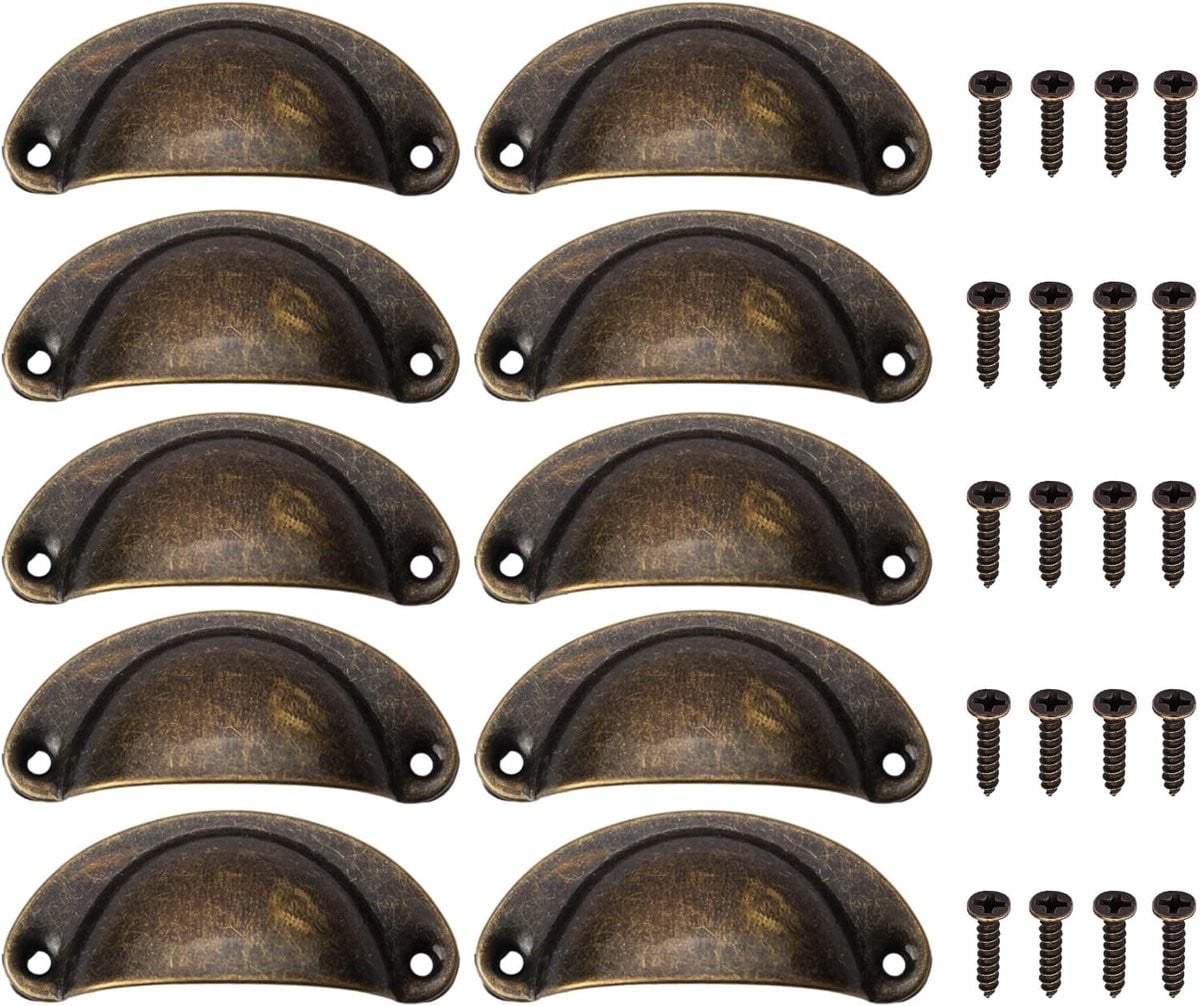 10 Stuks Vintage Schelp Cup Ladehandgrepen Retro Halve Maan Metalen Handgreep Antiek Bruin voor Kasten en Lades