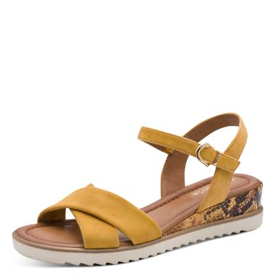 Keilsandalette TAMARIS, Damen, Gr. 37, Textil, gelb, Veloursleder, unifarben, Schuhe, Riemchensandale, Sommerschuh in veganer Verarbeitung