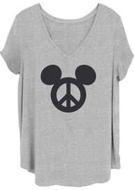 Plus Size Women's Peace Mickey Graffiti V-Neck T-Shirt by Mad Engine in Heather Grey (Size 2X (18-20))