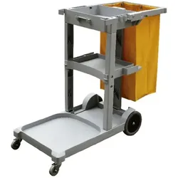 Reinigungswagen Simex Hotel Line Kunststoff grau 90 cm Stellfläche, zwei große Gummiräder hinten, 2 Fächer