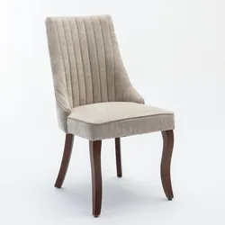 Merax Polsterstuhl 2er Set, Esszimmerstuhl mit hoher Rückenlehne, beige Stoff Leinenoptik, Massivholzbeine dunkelbraun