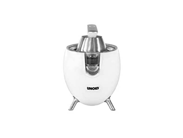 Unold 78130 Zitruspresse Power Juicy White - für große und kleine Zitrusfrüchte, 1100W Motor für perfekte Saft-Ausbeute, mit Saftstopp-Auslauf, komplett zerlegbar und spülmaschinengeeignet (Weiß)