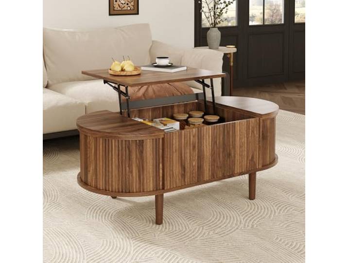 DUlVBPE Ovaler, Verstellbarer Couchtisch,mit Stauraum, Vintage-Stil, Wohnzimmer-Couchtisch, multifunktionaler Aufbewahrungstisch, Beine aus Massivholz, modernes Multifunktionsmöbel.
