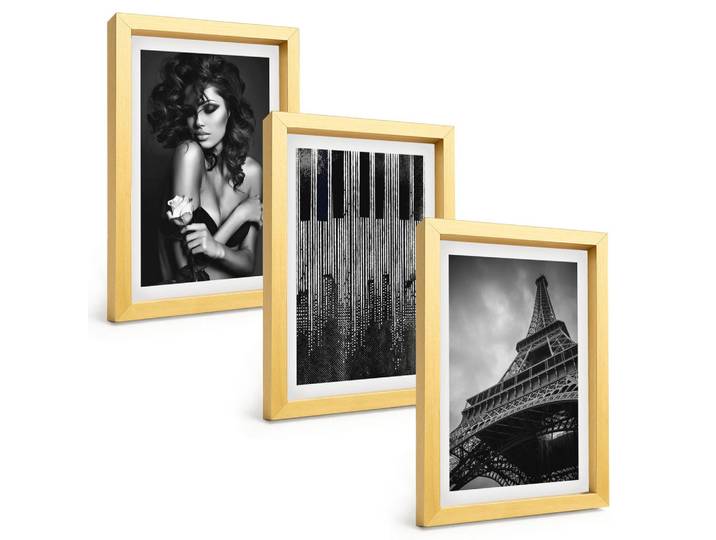 Tulup Bilder SET 3er Set - 20x30 cm Goldrahmen - Porträt einer Frau mit einer Eiffel-Rose, Goldfarben, Kunststoff, Rechteckig, 20x30 cm, Fotografie, Bilder & Rahmen, Bilder