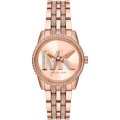 Quarzuhr MICHAEL KORS "BRYANT MK-Logo", gold (roségoldfarben), Armbanduhren, Damen, Quarzuhr, Armbanduhr, Damenuhr, Edelstahlarmband, analog, Glassteine