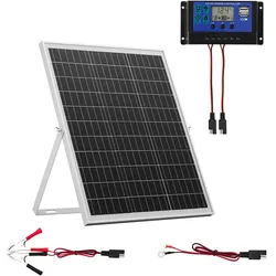 VEVOR 12V Monokristallines Solarpanel-Kit 25 W, Batterieladegerät mit intelligentem MPPT-Controller & verstellbarer Halterung, IP67 wasserdicht für Auto, Boot, Wohnmobil, Motorradanhänger