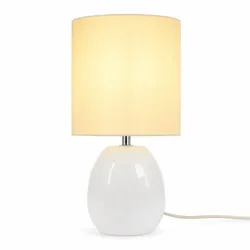 Relaxdays Tischlampe Glas & Stoff Weiß,Creme