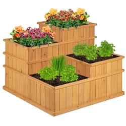 Relaxdays Hochbeet aus Holz 4-stufig Hellbraun