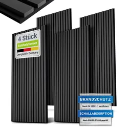 Juskys Wandpaneele Akustik 4er Set 2,88 qm - Holzoptik & reduziert Hall und Lärm - Eiche Dunkelgrau