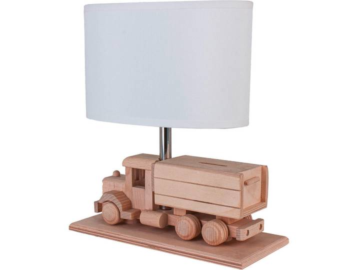 Kindertischleuchte, Naturfarben, Weiß, Holz, Auto, 14x27x32 cm, Lampen & Leuchten, Innenbeleuchtung, Kinderzimmerlampen, Kindertischleuchten