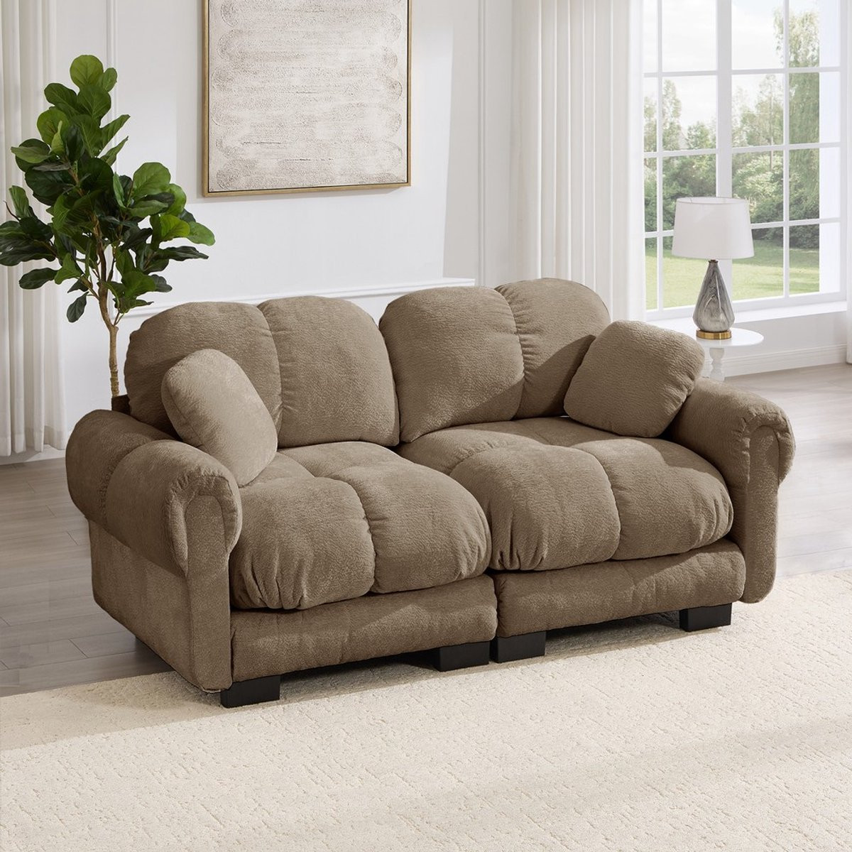 KOMHTOM 2-zits bank - Chenille - Bruin - Modulaire bank met dikke kussens en ergonomische rugleuning
