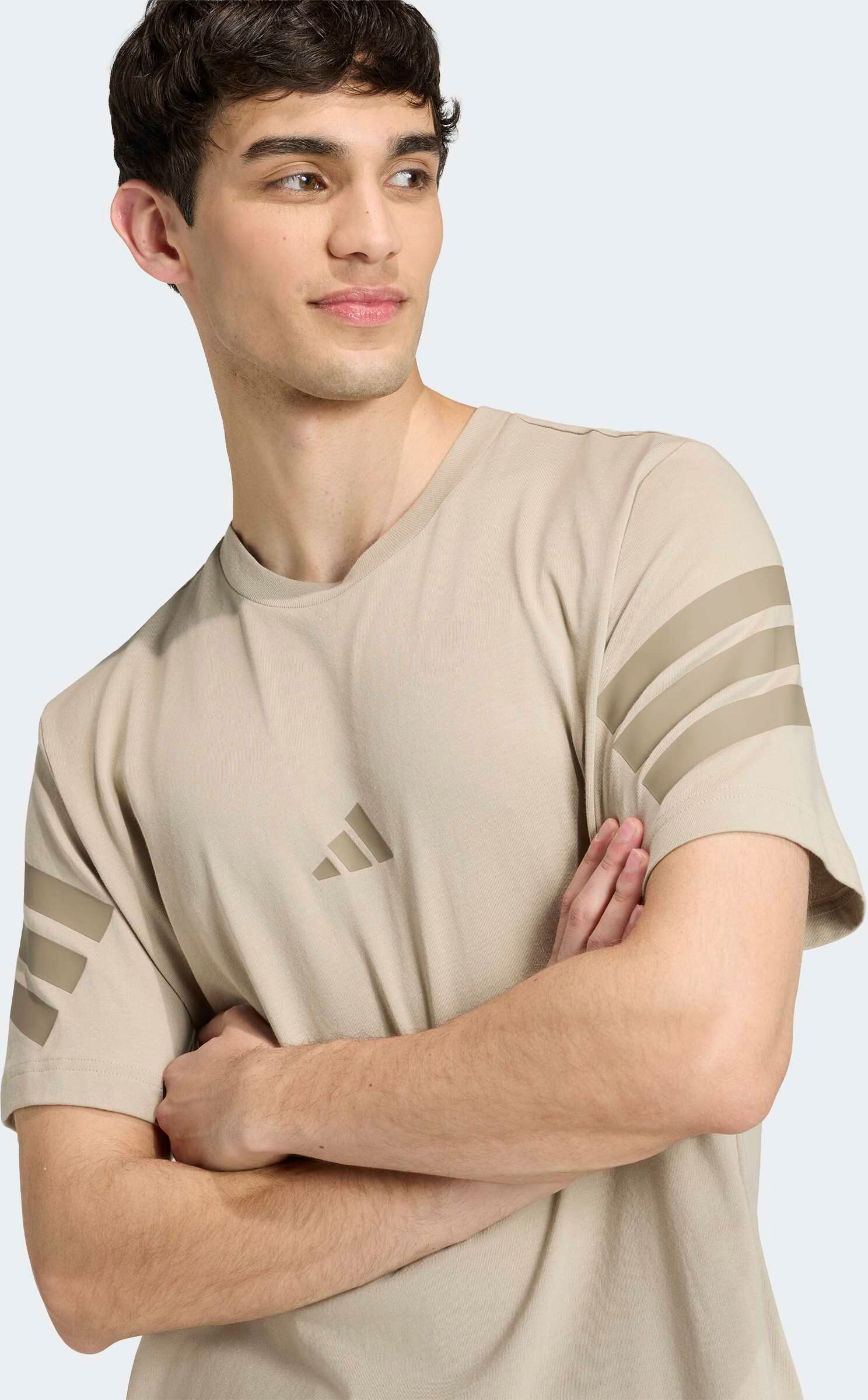 T-Shirt ADIDAS SPORTSWEAR "FUTURE ICONS 3-STREIFEN", Herren, Gr. L, beige (wonder cargo), Obermaterial: 100% Baumwolle, normal, Rundhals, Shirts T-Shirt wonder cargo L