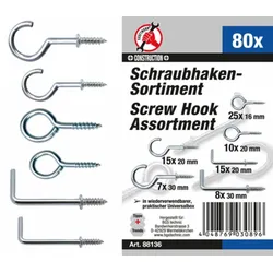 Kraftmann 88136 Schraubhaken Sortiment offen und mit Öse 80tlg in Kassette