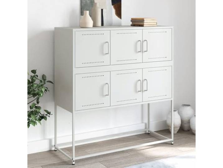 Jkghdrt Sideboard Weiß 100,5x39x107 cm Stahl Standschrank Kaltgewalztes Stahlblech, glatte Oberfläche, robust, pflegeleicht, vielseitig nutzbar