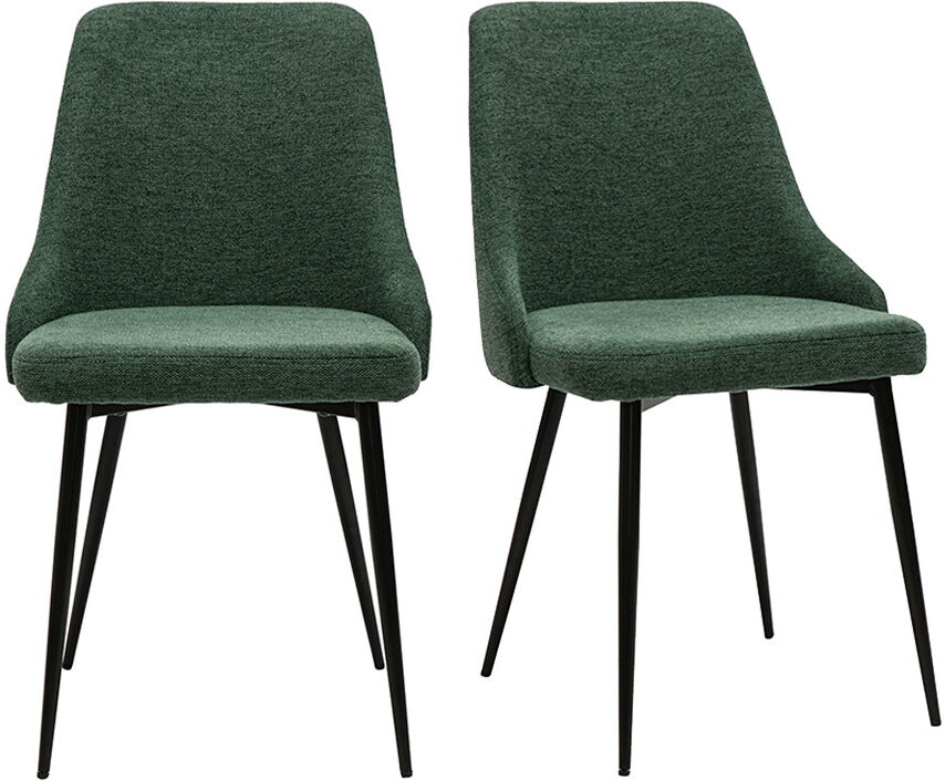 Miliboo Design-Stühle aus dunkelgrünem strukturiertem Samteffektgewebe und schwarzem Metall (2er-Set) CULT