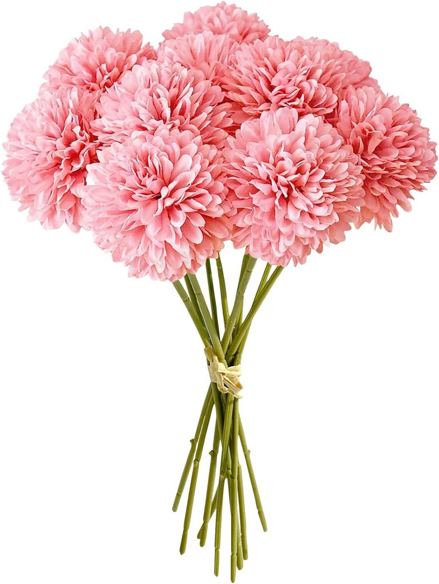 Set van 12 realistische roze zijden hortensia kunstbloemen voor woondecoratie, 28 cm
