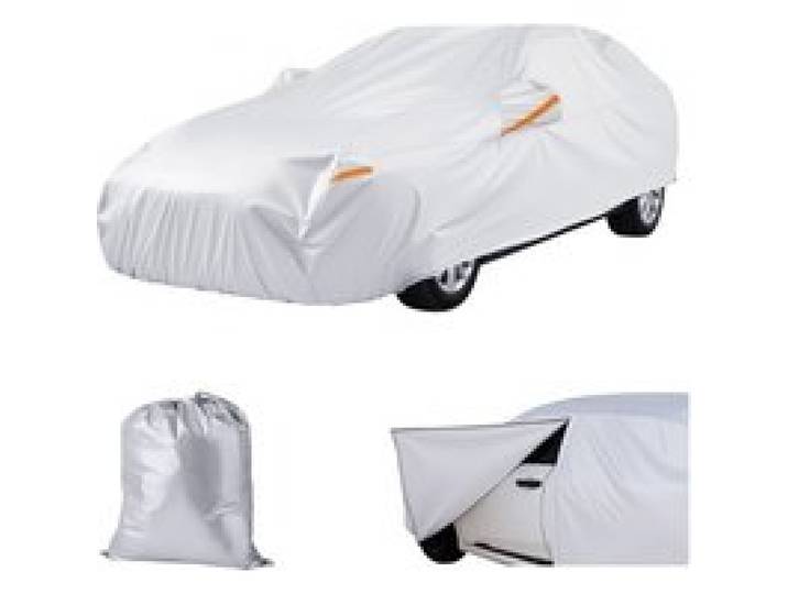 VEVOR Bâche Voiture pour Berlines Européennes Grand Format, Housse de Protection Auto Complète, Couverture Imperméable Toutes Saisons, Protection contre Soleil Pluie Vent Poussière Neige, Argentée