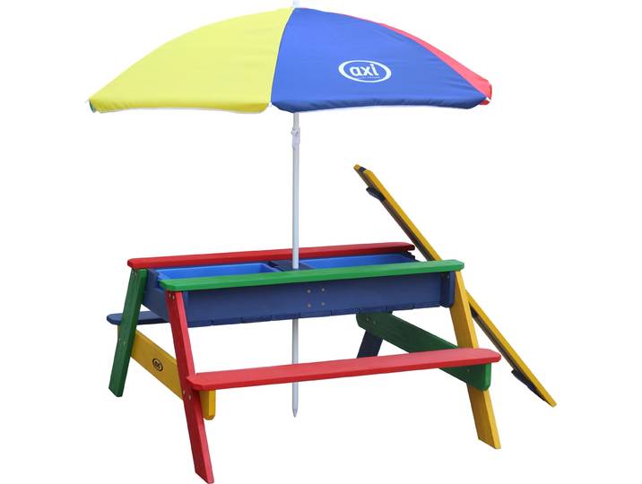 AXI Nick Kinder Sand & Wasser Picknicktisch aus Holz Wasserspieltisch & Sandtisch mit Deckel und Behältern Kindertisch / Matschtisch in