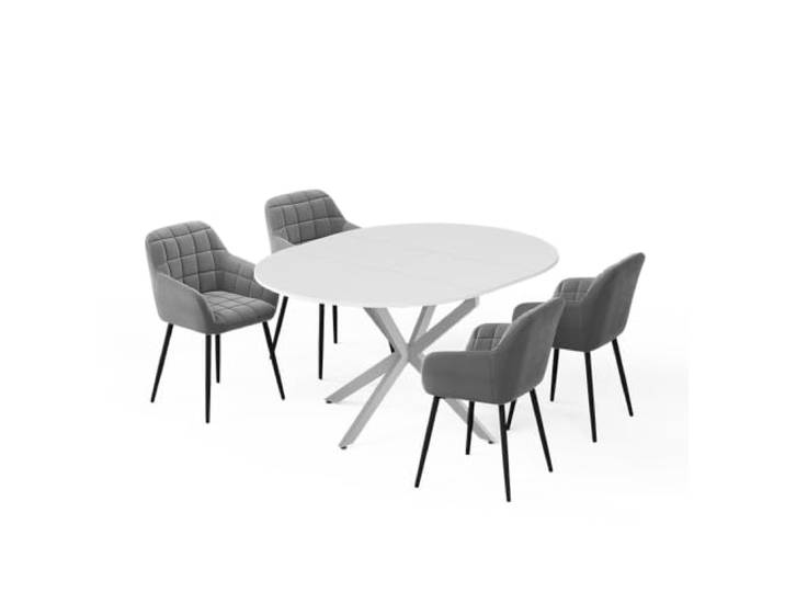 Vicco Essgruppe Loyd , Weiß/Grau 120 x 120 cm mit 4 Esszimmerstühlen (Grau)