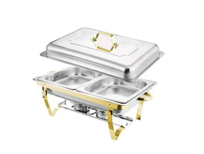 Chafing Dishes for Buffet, Buffet-Set aus Edelstahl Kochtopf-Kombination, Wärmer for Veranstaltungen und Hochzeiten(Gold,2-Compartment)
