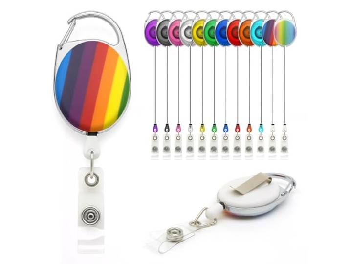 Rainbow YoYo einziehbarer Rollenhalter – von Lanyards Tomorrow ausziehbarer Ski-Ausweis, Ausweis, Kartenhalter, Sicherheits-Zugangskontrolle, Karabiner mit Metall-Gürtelclip, 100 Stück
