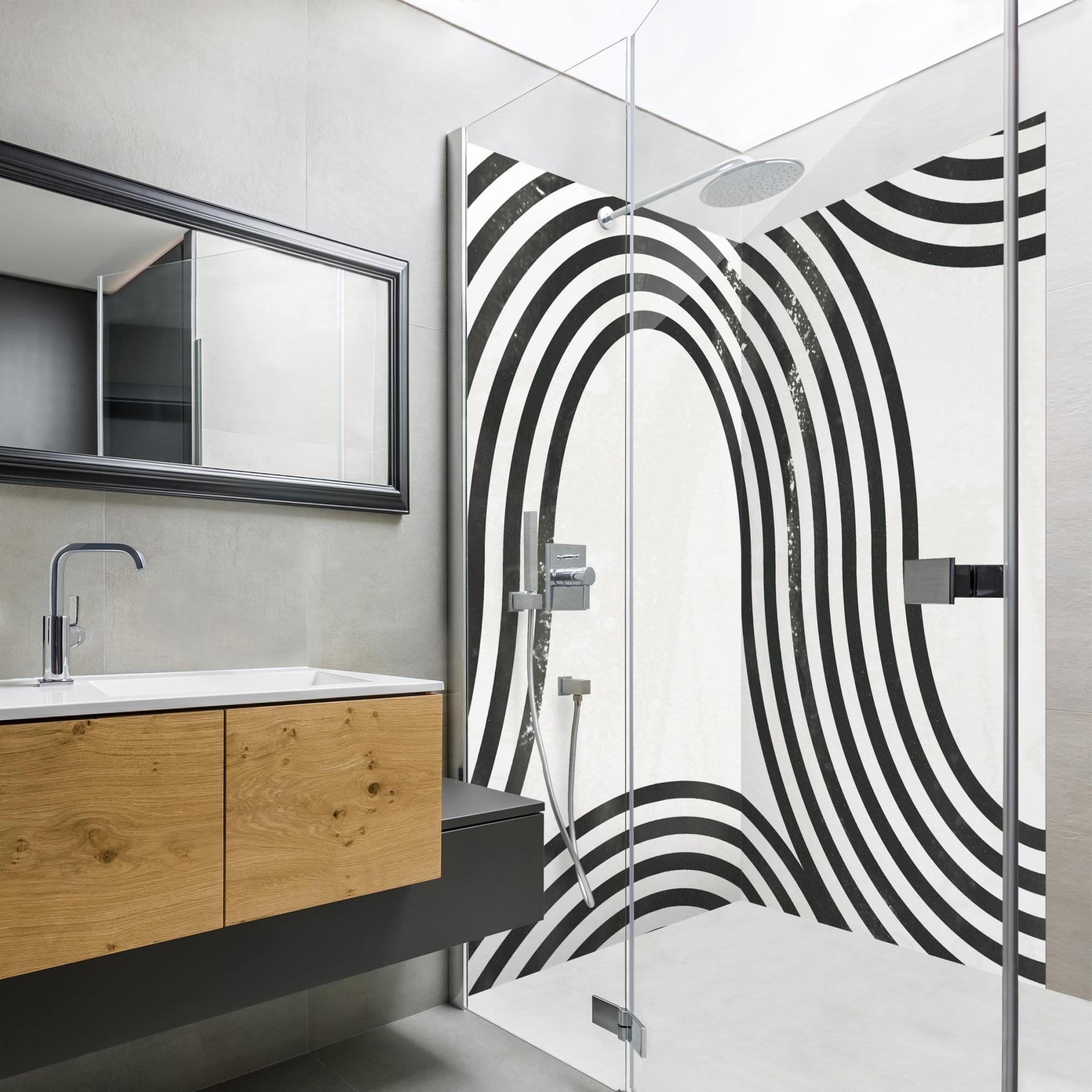 Duschrückwand originell selbstklebend - 0.61 mm Wandpaneel wasserfest Design schwarz weiss Badrückwand fugenlos Premium matt 100x200 cm